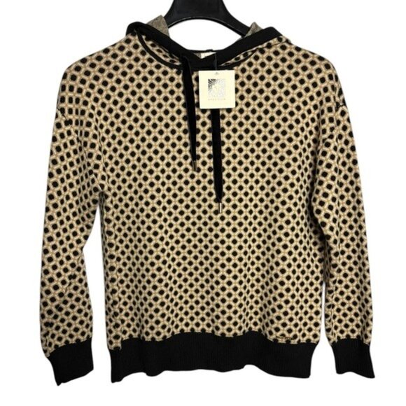 Anne Klein Hoodie Size M Geometric Black Tan Beige New - Picture 1 of 8